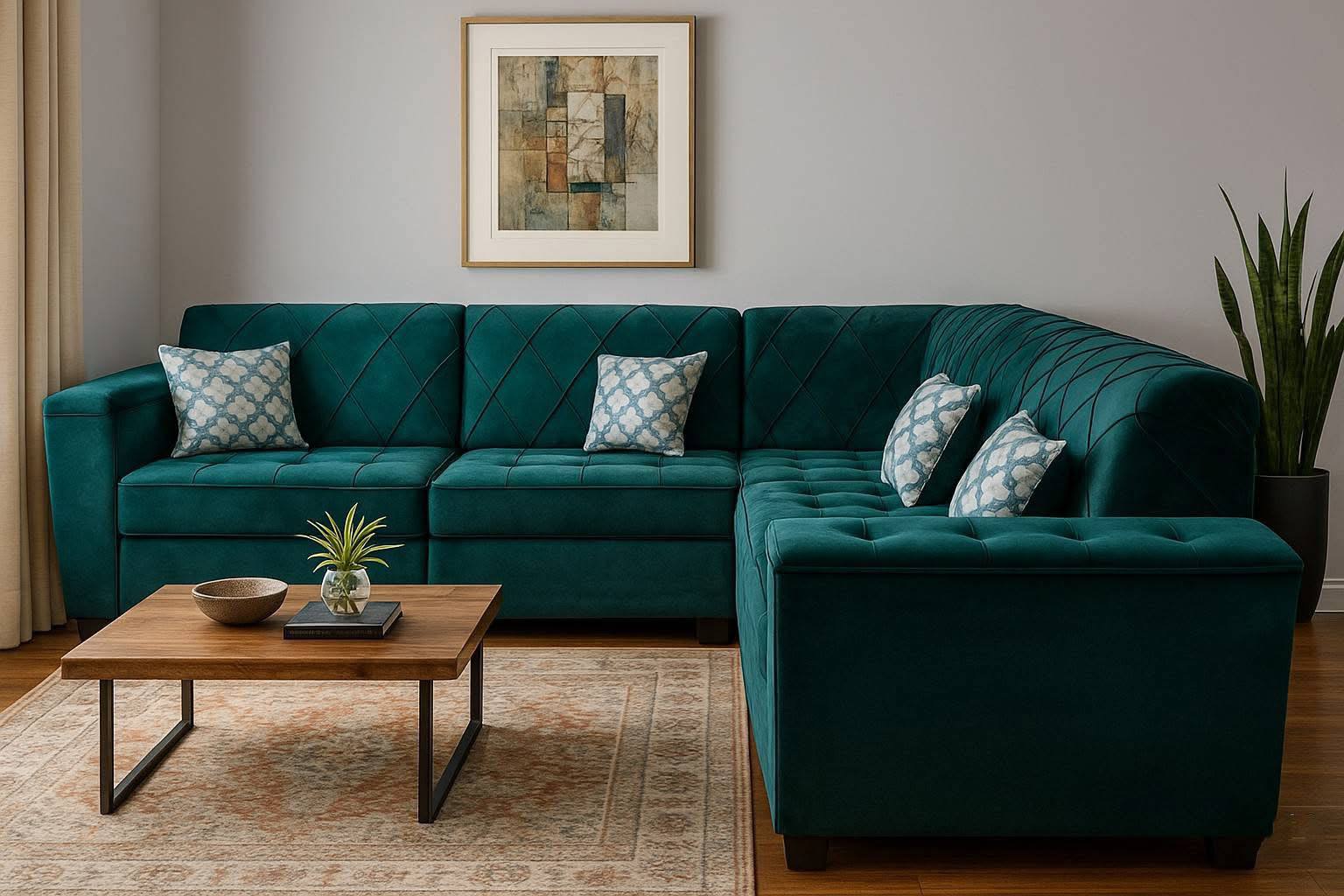 Premium L Shape Sofa (Mint Green )