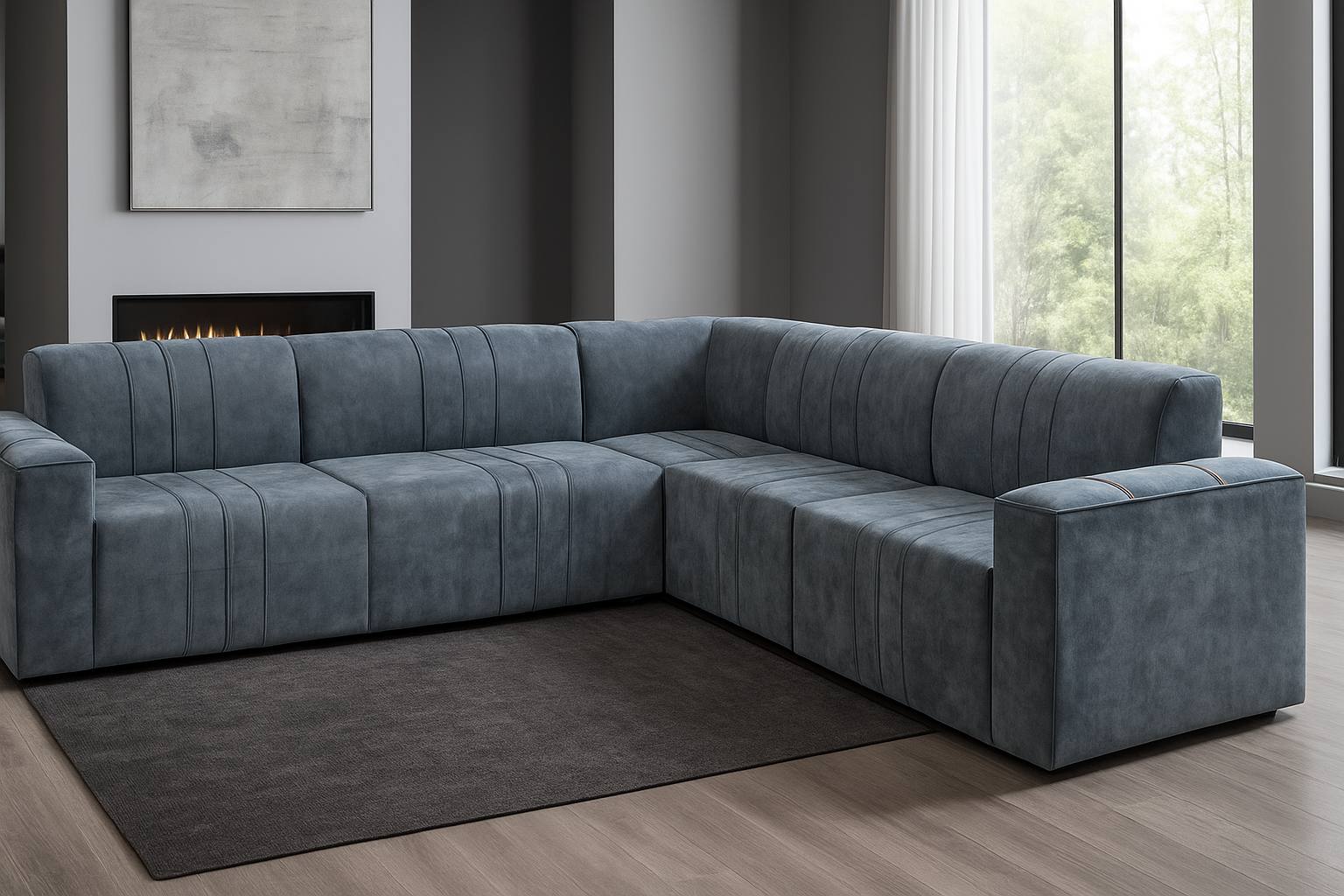 Premium L Shape Sofa ( slate blue )